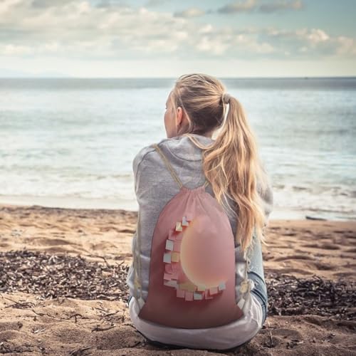 Small Pastel Sticky Notes Crescent Moon Silhouette Drawstring Backpack Canvas String Bag Lightweight Sports Gym Bag for Men Women
