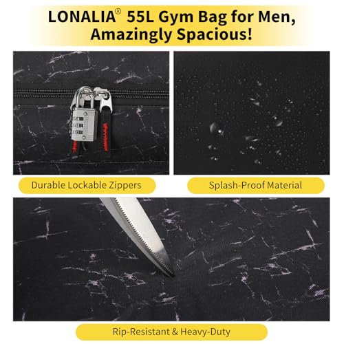 55L Large Gym Duffle Bag for Men, 22 inch, Marble Black | Heavy Duty, Gym Duffel Bag, Multi Pockets, Spacious - color: Marble Black