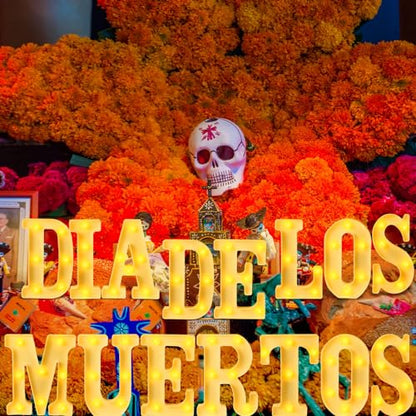 Aurelema Sukkot Large LED Letter Sign LED Lights Battery Powered Table Decoration for Party Gift Tabletop Decoration(Dia De Los Muertos) - size: 8.27 inches, style: Dia De Los Muertos