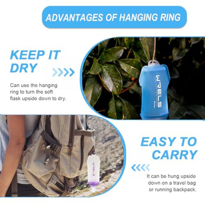 WRELS 200ml/350ml/500ml Collapsible Soft Flask,BPA Free Folding Soft Water Bottle with Hanging Ring,Lightweight TPU Hydration Flask for Running Marathon Cycling Hiking(200ml-2 Packs) - color: Blue-200ml*2