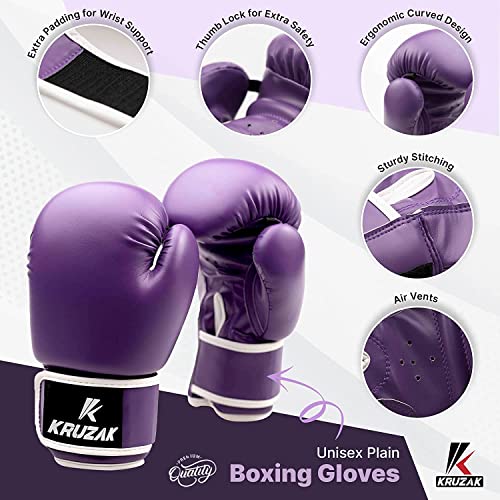 Kruzak Boxing Gloves for Kids 5-10 Years Training, Sparring, Kickboxing, Muay Thai, Martial Arts & MMA Fighting - Boys & Girls Punch Bag Mitts Training - color: Purple, size: 8 oz