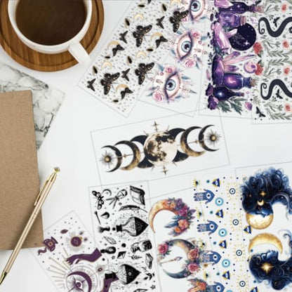 arricraft 10 Pcs Colorful Fantasy Elements Theme Cup Printing UV Transfer Papers, 10 Styles Divination Eyes Butterflies Moon Flowers UV DTF Cup Wrap Stickers for 16 OZ Glass Cups Crafts 9.5x4.3inch - style: Colorful Fantasy Elements Theme