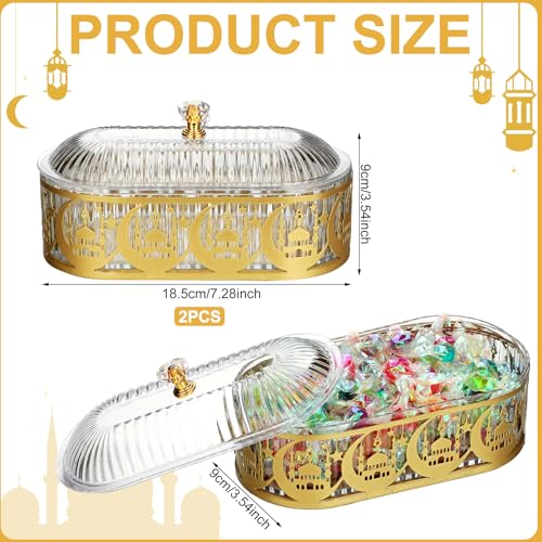 Willinglong 2 Pcs Ramadan Trays with Lid Eid Mubarak Gold Plates Dishes Table Decoration Muslim Islamic Serving Trays Metal Dessert Storage Container for Celebration (Ramadan Moon) - style: Ramadan Moon
