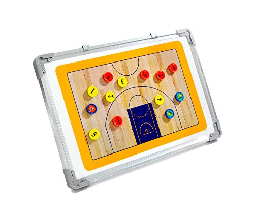Double-Sided Basketball Coaching Board: Portable Tactics Dry Erase Board w/Adhesive Markers - Half & Full Court Play Diagramming