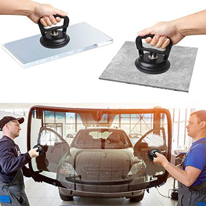 FCHO Glass Suction Cup Heavy Duty Aluminum Vacuum Plate Puller Handle Holder Hooks Duty Galss Lifting/Tile Suction Cup Lifter/Moving Glass/Pad for Lifting (Black, 2Pack) | Aluminum Single Glass Vacuum Suction Cup With Hooks For Tile Glass Moving Lifting D