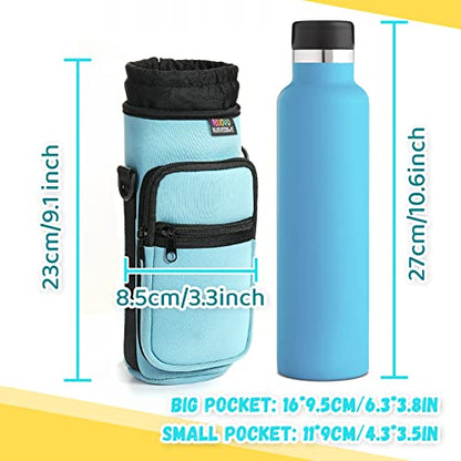 Nuovoware Water Bottle Carrier Bag, 25oz/32oz, Dusty Blue | Adjustable Shoulder Hand Strap, 2 Pocket, Neoprene Sleeve, For Hiking Travelling Camping - color: Dusty Blue, size: 25-32 Ounces - Standard