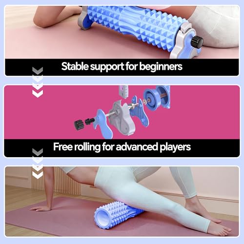 Foam Roller with Detachable Stand, 18” Deep Tissue Massage Roller | 3-Level Height Adjustable Support, Beginner-Friendly Design for Home Workout & Muscle Recovery - Blue - color: Blue