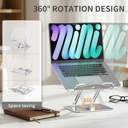 Adjustable Acrylic Laptop Stand for Desk, Ergonomic Aluminum Laptop Riser, Computer Stand for Laptop, Book Holder, for iPad, Tablets, Compatible with MacBook,Sturdy Foldable Design with Swivel Base. - style: ROTATING BASE