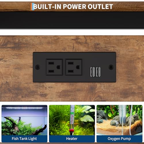 Garvee 40-50 Gallon Fish Tank Stand with Power Outlets, Heavy Duty Metal and Wood Aquarium Stand with 4-Tier Open Storage Shelves and Sturdy Legs