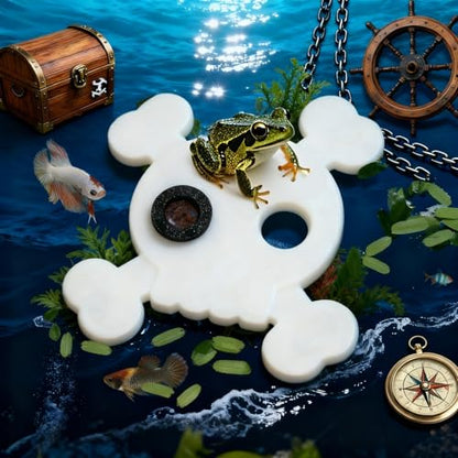 Abizoo Floating Feeding Ring, Pirate Ship Aquarium Decoration | Sunken Shipwreck Hideout, Mess-Free Feeding Zone; Fits Betta, Goldfish, Shrimp, Neon Tetra, Dwarf Frog - color: White