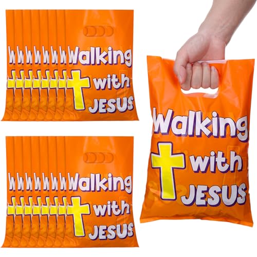 Panelee 100 Pcs Walking with Jesus Fall Plastic Goody Bags with Handles - style: Walking with Jesus