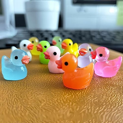 Cidinge 100pcs Mini Luminous Ducks & Resin Ducks for Micro Garden & Dollhouse Decor - style: 50pcs Resin Duck and 50pcs Luminous Duck