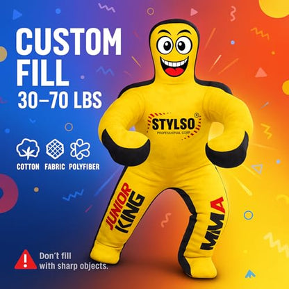 Unfilled Wrestling Dummy for Kids – Youth Grappling Dummy BJJ, MMA, Jiu Jitsu & Judo Training Partner – Durable Martial Arts Practice Buddy - color: Yellow, size: 3ft / 36"