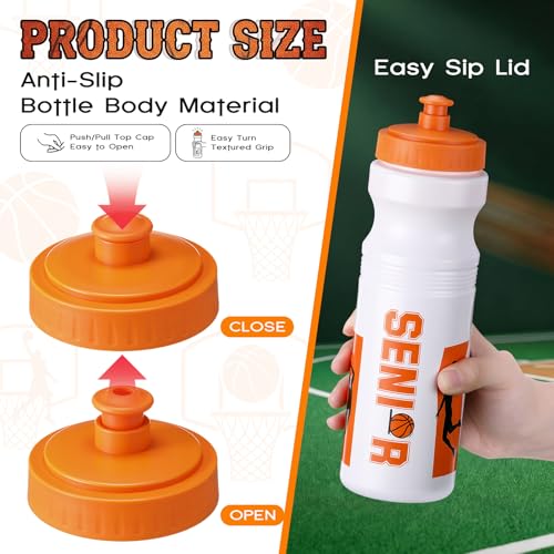 Talltalk 6 Pcs Basketball Water Bottles Bulk 25 oz Reusable Squeeze Sports Bottles Portable Leak Proof Plastic Juice Bottle for Summer Sport Themed Party Favors Birthday Team Senior Night Gifts