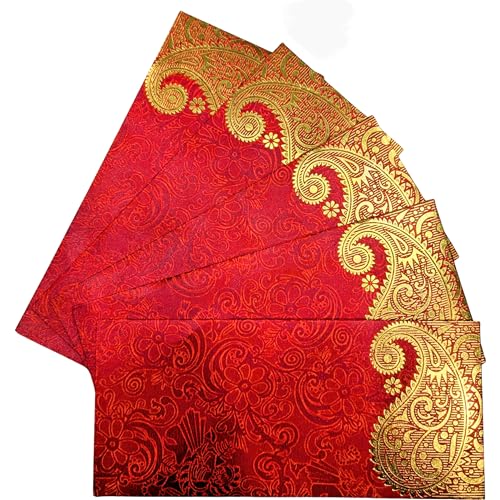 Oumebiu Srne Shagun Envelopes Designer Set Money Cash Gift Envelope (Pack Of 5) For Indian Wedding Engagement Diwali Birthday Anniversary (Red) - color: Red