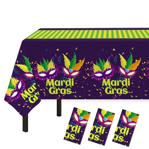 Childom Mardi Gras Decorations,3 Pack Disposable Plastic Tablecloths for Rectangle Table 54" x 108" Mardi Gras Tablecloths for Party Decor,Table Cloths for Birthday,Home,Dinner,Carnival,Party Supplies - color: Mardi Gras