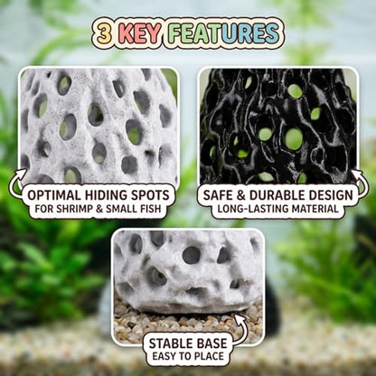 2PCS Shrimp Hides for Aquarium, Shrimp Hide and Aquarium Shrimp Hideout, Cave with Suction Cup for Shrimp Tank Decor, Hiding and Resting Accessory