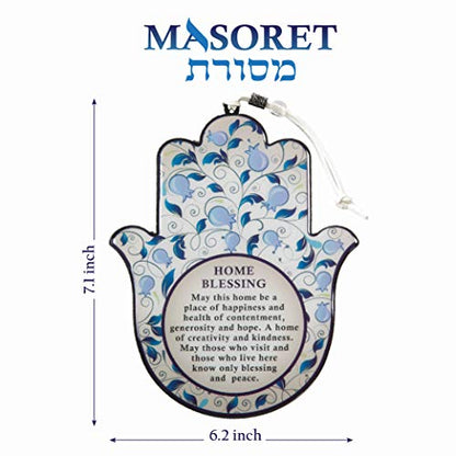 Epoxy Hamsa English Home Blessing 7.5" with Purple Pomegranates Motif - Good Luck Hamsa Hand Wall Hanging Decor, Evil Eye Protection Amulet - color: Set 10