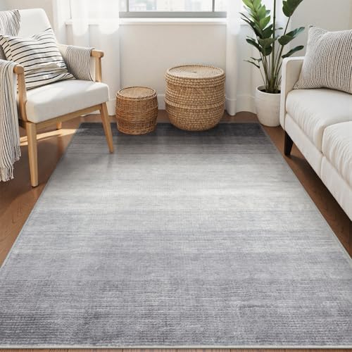Wonnitar 4x6 Washable Grey Rug for Bedroom, Modern Ombre Area Rug for Living Room, Non-Slip Stain Resistant Entryway Throw Mat, Non-Shedding Low Pile Floor Carpet for Bedside Mudroom (Grey, 4'x6') - color: Grey, size: 4' x 6' (Rectangular)