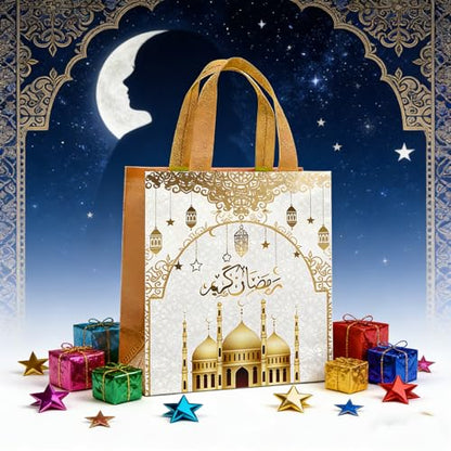 Yssreey Eid Mubarak Reusable Gift Bags 12pcs Ramadan Goodie Bags with Handles Non Woven Treat Bags for Ramadan Kareem Eid Mubarak Party Supplies