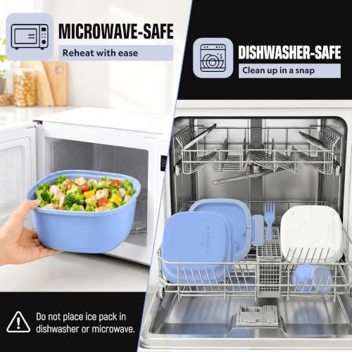 Salad Container with Ice Pack & Handle, 6.8 Cup / 1600ml Large Portable Salad Bowl Lunch Box with Lid, Fork Holder & Sauce Cup, 4-Compartment Removable Tray Meal Prep Bento Box, Blue - color: Blue