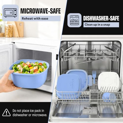 Salad Container with Ice Pack & Handle, 6.8 Cup / 1600ml Large Portable Salad Bowl Lunch Box with Lid, Fork Holder & Sauce Cup, 4-Compartment Removable Tray Meal Prep Bento Box, Blue - color: Blue