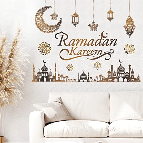 Faccito Ramadan Decorations Ramadan Eid Mubarak Kareem Stickers, Islamic Wall Decor Happy Ramadan Mubarak Arabic Party Decor, Window Living Room Bedroom Mirror Wall Ramadan Party Decorations Supplies