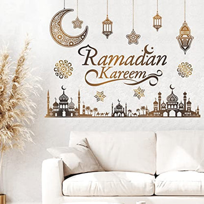 Faccito Ramadan Decorations Ramadan Eid Mubarak Kareem Stickers, Islamic Wall Decor Happy Ramadan Mubarak Arabic Party Decor, Window Living Room Bedroom Mirror Wall Ramadan Party Decorations Supplies
