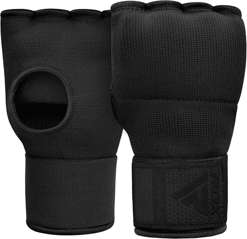 RDX Gel Boxing Hand Wraps Inner Gloves Men Women, Quick 100cm Long Wrist Straps, Elasticated Padded Fist Under Mitts Protection, Muay Thai MMA Kickboxing Martial Arts - color: Full Black, size: Medium