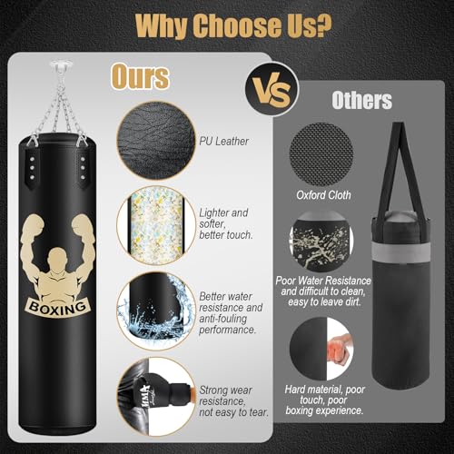 Filled Punching Bag for Adults, 4FT PU Leather Hanging Bag with 11lb Sponge Filler, Come with 12OZ Gloves, Heavy Bag Boxing Equipment for Training Karate Kickboxing Home Gym