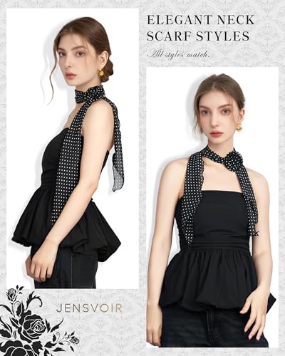 Chiffon Scarf for Women, Removable Flower Neck Scarf Light Soft Fashion Rose Scarves Versatile Headband or Hair Band - color: Small Black Polka Dot