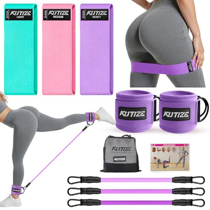 KUTIZE Ankle Resistance Bands with Cuffs & Fabric Resistance Bands Set - Legs & Glutes Workout Equipment for Women & Men, Home Gym Heavy Exercise Bands for Hip, Yoga, Strength Training, Rehab, Pilates - color: Purple