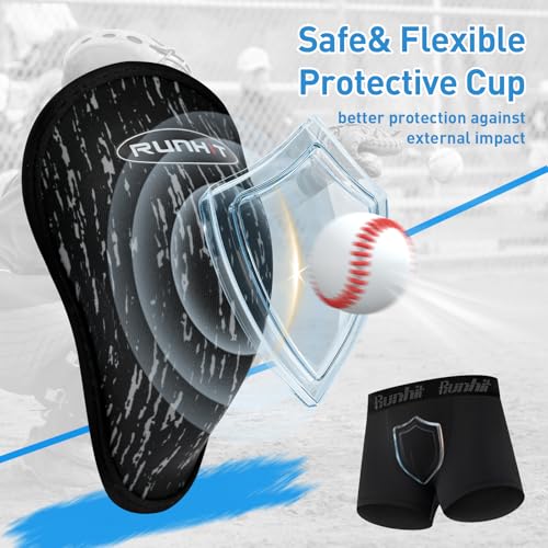 Runhit Boys Baseball Cup Underwear Football Cup Boxer Brief Youth Compression Shorts with Soft Protective Athletic Cup - color: Black*1, size: Small
