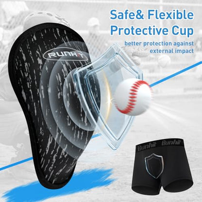 Runhit Boys Baseball Cup Underwear Football Cup Boxer Brief Youth Compression Shorts with Soft Protective Athletic Cup - color: Black*1, size: Small