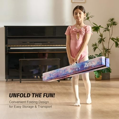 ZELUS 8' Folding Gymnastics Balance Beam, Floor Balance Beam w/Carry Handles Anti-Slip Base for Kids, Beginners & Professional Gymnasts - color: Star