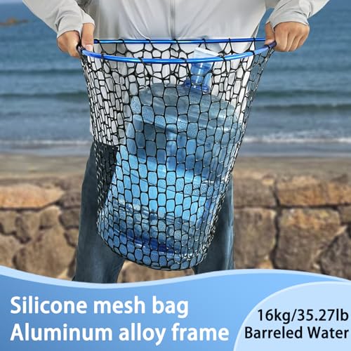 Telescoping Metal Lock Fishing Net Blue Aluminum Alloy Rubber Fish Net - Adjustable Length Lightweight Foldable Large Fishing Net with Handle Collapsible Extendable Fishing Accessories - color: Blue:3-section pole|length:63.7"