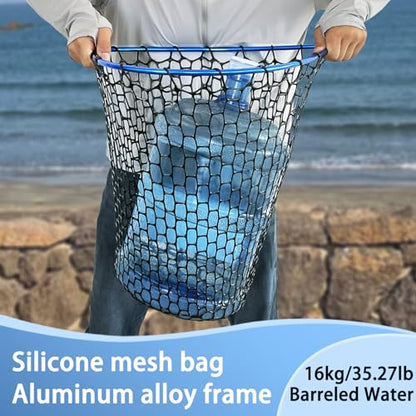 Telescoping Metal Lock Fishing Net Blue Aluminum Alloy Rubber Fish Net - Adjustable Length Lightweight Foldable Large Fishing Net with Handle Collapsible Extendable Fishing Accessories - color: Blue:3-section pole|length:63.7"