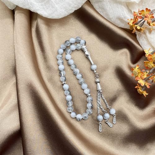 Islamics Prayer Beads 33 Tasbih Ice Cracked Glass Rosary Necklace for Muslims Worship and Spiritual Reflection Daily Worship Tasbih - color: Blue black