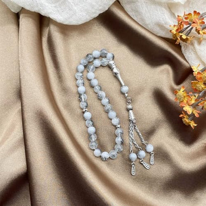 Islamics Prayer Beads 33 Tasbih Ice Cracked Glass Rosary Necklace for Muslims Worship and Spiritual Reflection Daily Worship Tasbih - color: Blue black