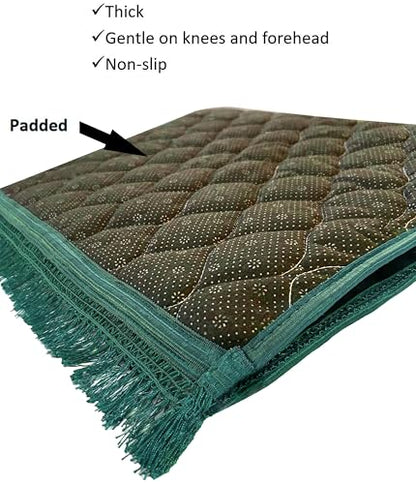 Prayer Rug Muslim Prayer Mat Islamic - Very Thick Prayer Rug Sajadah for Men Women with Islam Prayer Beads for Eid Travel Ramadan, Soft and Luxury (Green) - color: Green