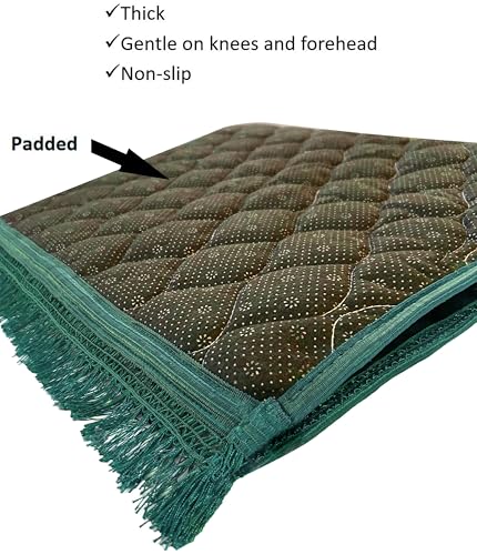 Prayer Rug Muslim Prayer Mat Islamic - Very Thick Prayer Rug Sajadah for Men Women with Islam Prayer Beads for Eid Travel Ramadan, Soft and Luxury (Green) - color: Green