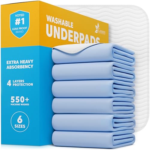 Washable Underpads - Large Bed Pads for use as Incontinence Bed Pads, Reusable Pet Pads, Great for Dogs, Cats, Bunny, Seniors Bed Pad (Pack of 6 - 30x34) - color: Blue/White, size: 6 Pack - 30x34