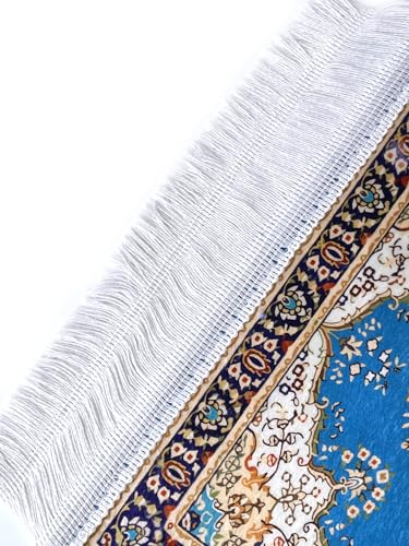 Foldable Muslim Small Prayer Mat for Head Portable Classic Pattern Islamic Small Prayer Rug Salah Carpet Mat with Tassel - color: Blue