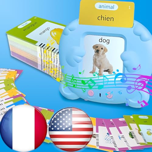 Bilingual Talking Flash Cards for Kids - Français French English Flashcards Children Adults, 510 Sight Words, ABC Alphabet, Pocket Speech for Toddlers, Audible Sensory Toys (French, Blue) - color: French, size: Blue