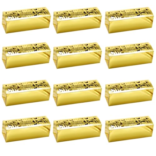 KYMY Happy Diwali Party Favor Boxes, 12pcs Deepavali Rangoli Gift Tote Boxes, Golden Color Cardboard Festival of Lights Candy Goodie Treat Boxes for Indian Deepavali Decorations Supplies - color: Gold