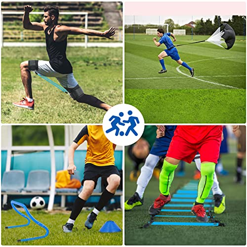 Haootadiy Agility Training Equipment, Football Training Equipment Includes 20FT Agility Ladder,4 Adjustable Agility Hurdles, 12 Football Cones, Parachute, for Training Soccer Basketball Athletes - color: BLUE