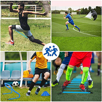 Haootadiy Agility Training Equipment, Football Training Equipment Includes 20FT Agility Ladder,4 Adjustable Agility Hurdles, 12 Football Cones, Parachute, for Training Soccer Basketball Athletes - color: BLUE