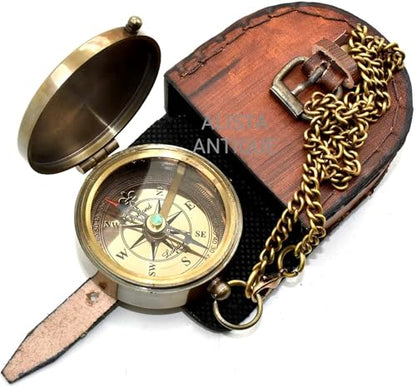 “Be Strong and Courageous” Joshua 1:9' Vintage Brass Compass with Leather Case | Timeless Pocket Compass for Men and Women | Outdoor Travel and Inspirational Quote | Religious Gift | Baptism Gift