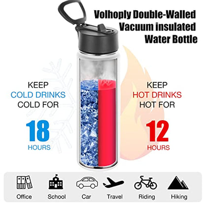 Volhoply Insulated Water Bottles with Straw Bulk 4 Pack, 22 oz Stainless Steel Sports Bottle with Handle Lid,Double Walled Vacuum Metal Water Cups with Wide Mouth, Reusable Waterbottle(Mix,4 Set) - color: Mix