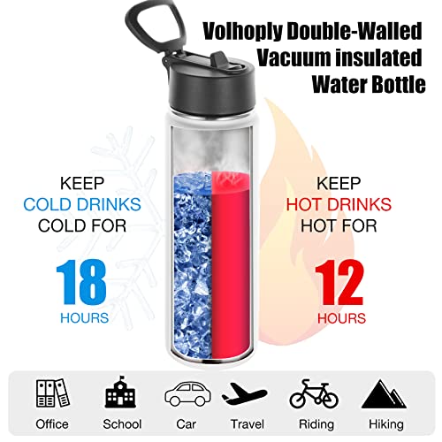 Volhoply Insulated Water Bottles with Straw Bulk 4 Pack, Not Suitable for Sublimation, 22 oz Stainless Steel Double Walled Vacuum Sports Bottle with Handle Lid,(White,4 Set) - color: White